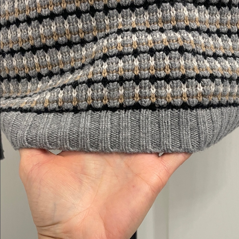 Boden Gray/BlackWhite/Tan Striped Sweater Wool Crew Neck Rib Cuffs & Hem Sz 2 - Picture 5 of 13